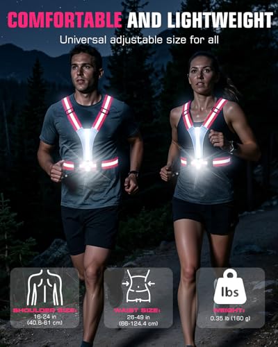 Zacro LED Reflective Vest with Chest Light 500LM, 5 RGB Colors High Visibility Rechargeable Light Up Running Vest IPX4 Night Safety Running Gear for Dog Walking, Cycling, Adjustable for Men Women Kids - color: Pink