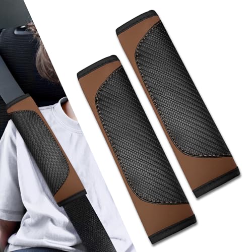 2PCS Car Seat Belt Covers, Soft Seat Belt Shoulder Pads Neck Covers, Breathable Mesh Seatbelt Strap Protector, Car Interior Accessories for Comfortable Driving Fit for Truck SUV (Leather-Coffee) - color: Leather-Coffee