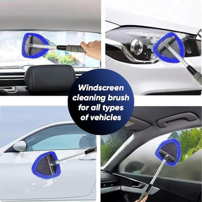 SakerPlus Telescopic Microfiber Glass Car Defroster Brush, 180° Rotating Head and Retractable Handle Multi-Surface Cleaner for Windows, Mirrors, Tiles (Blue) - color: Blue