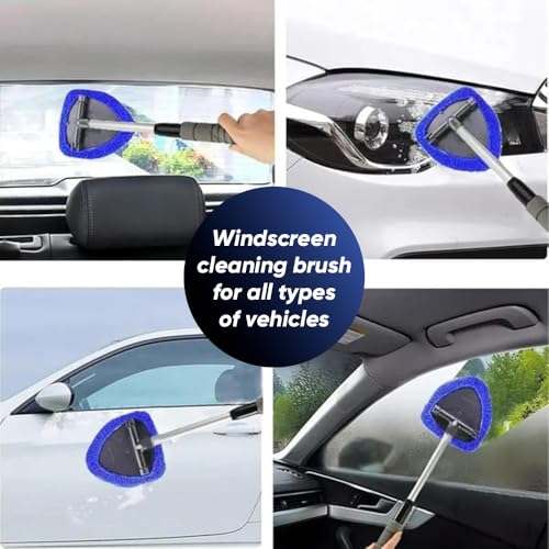 SakerPlus Telescopic Microfiber Glass Car Defroster Brush, 180° Rotating Head and Retractable Handle Multi-Surface Cleaner for Windows, Mirrors, Tiles (Green) - color: Green