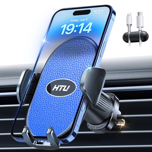 HTU 【Military-Grade Car Phone Holder,【Strongest & Longest Steel-Hook】 Car Vent Mount, Handsfree 360° Adjustable Automobile Cradle Air Clip Stand for iPhone 17 16 15 14 Pro Max Samsung (Light Blue) - color: Light Blue