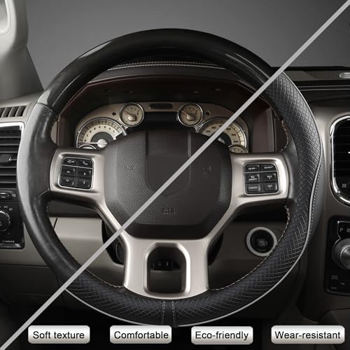 West Llama Customized Auto Car Steering Wheel Cover for Dodge RAM 1500 2500 3500, 15.5-16 inch (Black+Gray Line-Large Size) - color: D-Black+Gray, size: Large Size (15 ½''-16'')