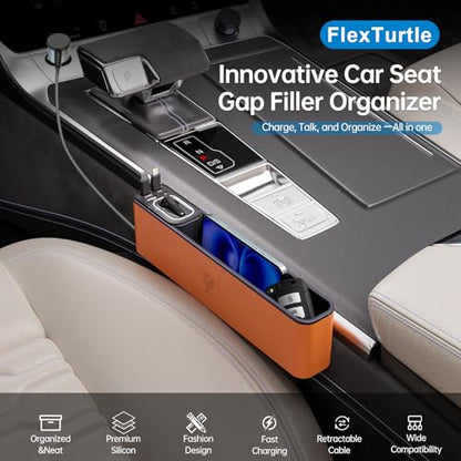 Car Seat Gap Filler Organizer with 69W Retractable Car Charger & Bluetooth Earpiece for Driving Calls, Car Accessories with Trucker Headset, Fits Sedans, SUVs, Pickup Trucks & Crossovers