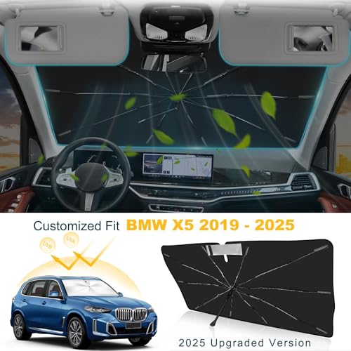 Windshield Sun Shade Umbrella Custom Fit BMW X5 2019-2024 2025 Foldable UV Protection Car Cover, Emergency Rain Shield & Dashboard Protector - Durable Auto Accessory - size: For BMW X5 2019+