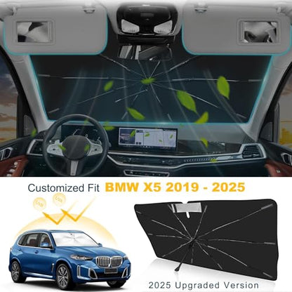Windshield Sun Shade Umbrella Custom Fit BMW X5 2019-2024 2025 Foldable UV Protection Car Cover, Emergency Rain Shield & Dashboard Protector - Durable Auto Accessory - size: For BMW X5 2019+