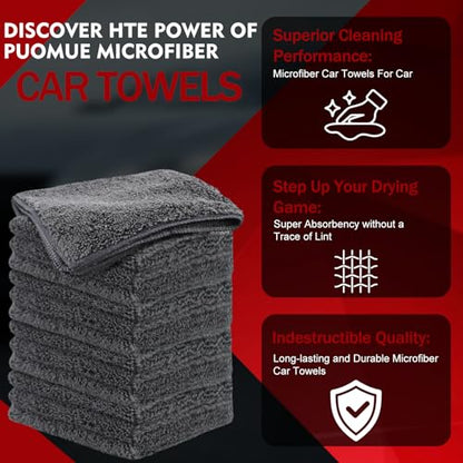 Puomue 12 Pack Microfiber Cleaning Cloth for Cars, 12" X 12" Car Microfiber Towels, Soft, Absorbent and Lint Free Cleaning Cloth, Premium Wash Cloth for Car,Window and Household, Dark Grey