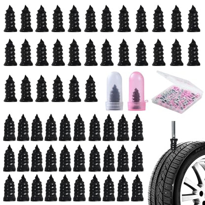 60 Pcs Tire Repair Screws, Tire Patch Kit, Screw in Tire Plugs,Quick Tool Tire Plugs, Self-Service Tire Repair Rubber Nail Kit for Patching Punctures in Vacuum Tires of Cars, Motorcycles (60)
