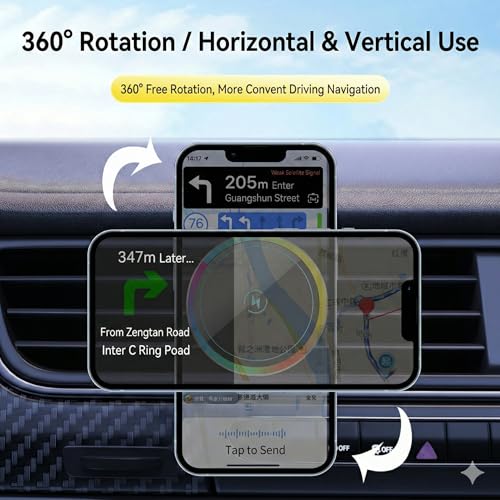 Wireless Car Charger with Semiconductor Cooling, Magnetic Phone Mount for iPhone 17/16/15/14/13 Series, 15W Fast Charging Car Holder with RGB Ambient Light, Auto-Aligning Vent Clip Mount