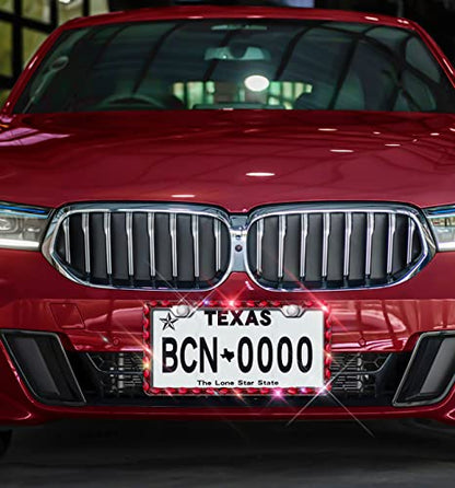 2 Pack Red Bling License Plate Frame, Sparkly Stainless Steel License Plate Frames for Women, Set with 44 Gemstones, 400 14 Faceted Glass Diamond Rhinestones License Plate Covers - color: red-2pcs