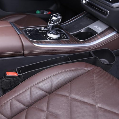Car Seat Gap Filler, Multifunctional Seat Side Gap Filler with Cup Holder & Organizer, Gap Stopper Universal Fit Car SUV Truck Fill The Gap Between Seat & Console Set of 2 (Black) - color: Black
