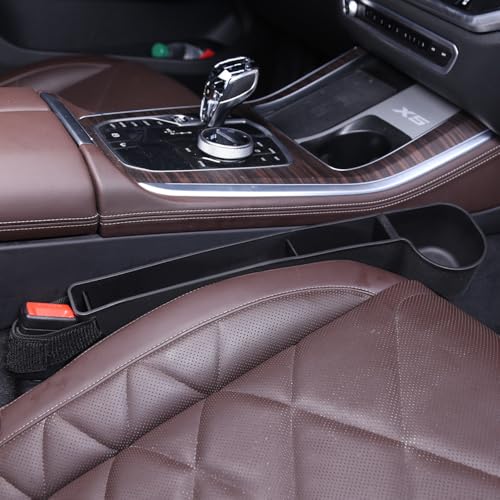 Car Seat Gap Filler, Multifunctional Seat Side Gap Filler with Cup Holder & Organizer, Gap Stopper Universal Fit Car SUV Truck Fill The Gap Between Seat & Console Set of 2 (Black) - color: Black