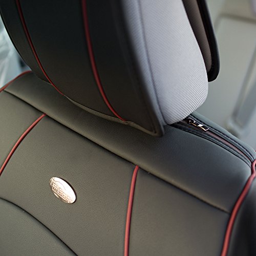 FH Group Front Set Faux Leather Car Seat Cushions - 2 Pack Seat Covers for Cars Trucks, SUV, Waterproof Car Seat Cover, Universal Fit, Black Red Trim - color: Black Red Trim, style: Front Set