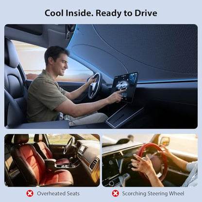 Upgraded Windshield Sun Shade for Tacoma, Pick-ups, Sedans & SUVs[Nano Ice-Crystal Cooling, 99.9% Sun Protection] Foldable Sunshade with Storage Bag, Car Accessories, S (59 x 29 in) - size: S | 59"L x 29"W