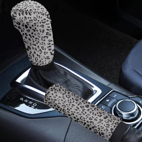 Jeiento Auto Gear Shifts Knob Cover Handbrake Cover for Women Set of 2 PCS, Grey Leopard Print Non-Slip Comfortable Car Interior Accessiores Gift Universal Fit Most - color: Grey Leopard Print