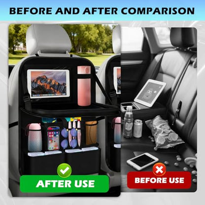 2026 Upgraded Backseat Car Organizer,Multifunctional Back Seat Car Organizer with Cars Tray & Cup Holder,Roadtrip Essentials Foldable Back of Seat Cars Organizers for Most Vehicles