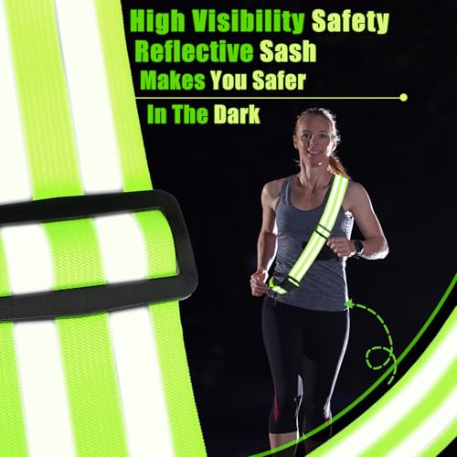 Saintrygo Reflective Sash for Walking at Night Running Gear Safety Reflective High Visibility Jacket Adjustable Sash for Walking Cycling at Night - color: Fluorescent Green,Purple