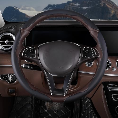Car Steering Wheel Cover Leather Snap On 3Pcs Set Non-Slip Protector Wrap Steering Wheel Accessories 14.5-15 inch Universal Black - color: Black B