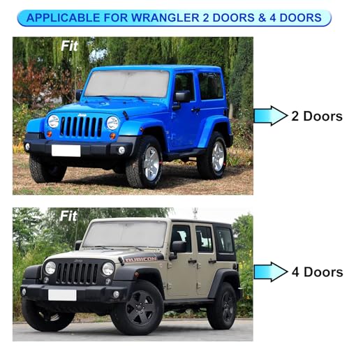 Windshield Sun Shade for Jeep Wrangler TJ JK JKU 4&2 Door 1997-2017 Front Window Shade Sun Visor Protector Jeep Wrangler Accessories Foldable Sunshade Reflective Polyester Blocks UV Rays Keep Car Cool - size: for Wrangler 1997-2017