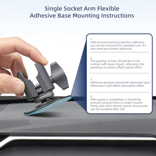 FANAUE SC-0380P Single Socket Arm Flex Holder Adhesive Base for RAM Mounts 1 inch Ball Head and Motorcycle Phone Mount, VHB Sticky Adhesive can Mounted on Windshields, Dashboards ect Car Accessories.