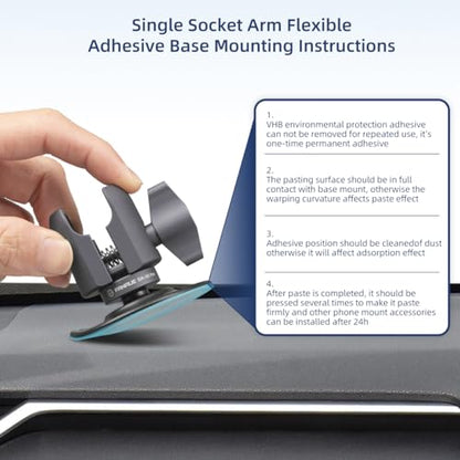 FANAUE SC-0380P Single Socket Arm Flex Holder Adhesive Base for RAM Mounts 1 inch Ball Head and Motorcycle Phone Mount, VHB Sticky Adhesive can Mounted on Windshields, Dashboards ect Car Accessories.