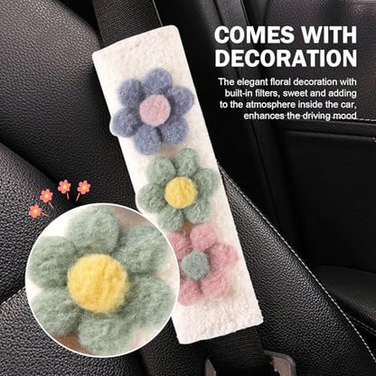 2 PCS Car Seat Belt Cover Pads & Tissue Box Set, Cute Flower Safety Seatbelt Covers Cushion, 9.4" x 2.5" Soft Plush Shoulder Strap Protector, Universal Seat Belt Cover for Adults and Kids - size: 2 Pcs Car Seat Belt Cover Pads & Tissue Box Set