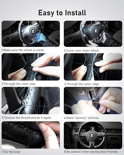BELINOUS Leather Steering Wheel Cover Lace Up, Stitch on Steering Wheel Wrap, Universal Fit 13-20 Inch Car Truck Pickup Boat, A Whole Piece of Cowhide, DIY w/Needle Thread (Size XL0, Beige) - color: Beige, size: Xl0