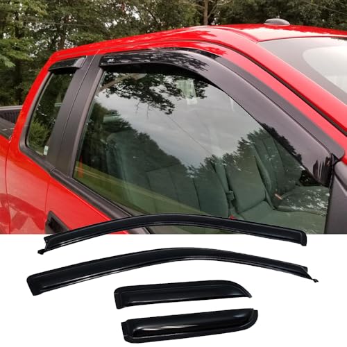 94738 Side Window Deflector Visor Rain Guards fit for Ford F-150 2004-2014 Super/Extended Cab Only (Not Fit 2004 Heritage),4pc Outside Mount Tape-on Shatterproof Dark Smoke Window Shades - size: 4pcs 04-14 Super/Extended Cab