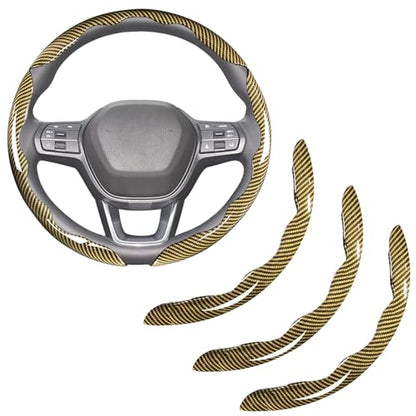 Carbon Fiber Steering Wheel Covers 3 Piece Clip on Steering Wheel Cover (Yellow) - color: Yellow