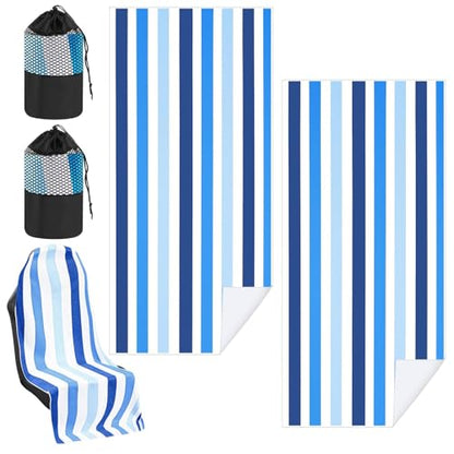 Hahafelt 2 Pack Car Seat Towel Covers with Storage Bag, 63 x 32 Inch Universal Non Slip Waterproof Sweat Protector for Car Truck, Gym Swimming Running, Machine Washable (Blue Vertical Stripes) - style: Blue Vertical Stripes