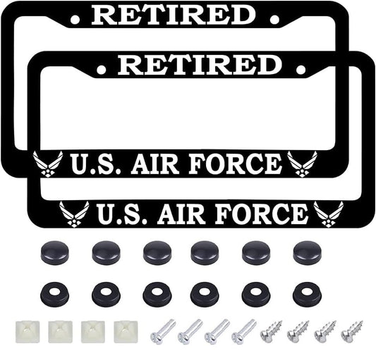 2Pcs for U.S. Air Force License Plate Frames – Black Aluminum License Plate for United States Air Force –Retired USAF License Plate Holder - color: AF-RE, size: 2pcs