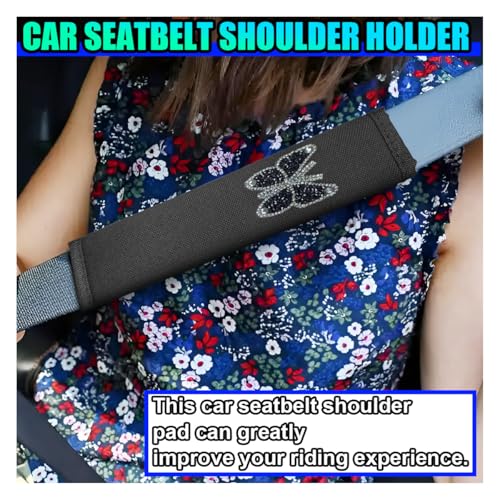 2PCS Bling Car Seat Belt Covers, Polyester Fiber Vehicle Seatbelt Cushion Pad Protector, Crystal Butterfly Safe Strap Cover Pad, Comfort Car Seat Belt Shoulder Pads Accessories, Universal Fit (Black) - color: Black
