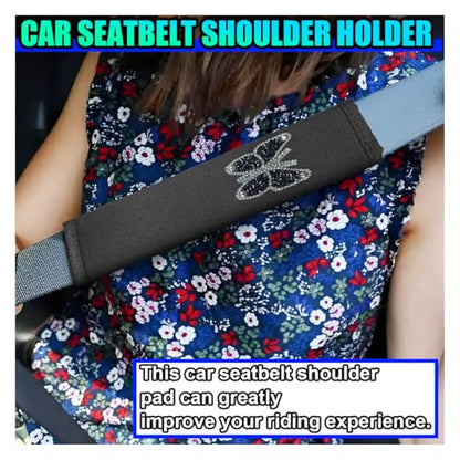 2PCS Bling Car Seat Belt Covers, Polyester Fiber Vehicle Seatbelt Cushion Pad Protector, Crystal Butterfly Safe Strap Cover Pad, Comfort Car Seat Belt Shoulder Pads Accessories, Universal Fit (Black) - color: Black
