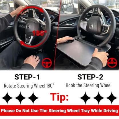 2 In 1 Steering Wheel Desk, Universal Steering Wheel Tray Table With Seat Gap Filler Organizer in Between Seat Organizer Car Food Tray For Laptop, Eating, Writing Work Road Trip