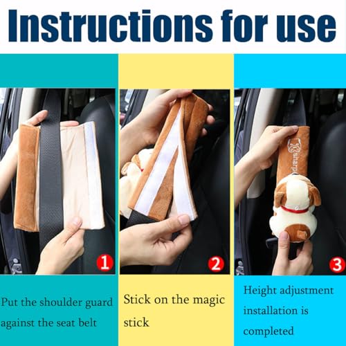 ZOSTLAND 2Pcs Car Seat Belt Pad Cover,Lovely Soft Auto Safety Strap Shoulder Pads,Plush Brown Cartoon Dog Doll Seatbelt Cover,Cute Harness Pad,Compatible with All Cars and Backpack(2Pcs Dog) - color: 2Pcs Dog