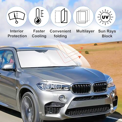 Windshield Sun Shade Custom Fit for 2014 2015 2016 2017 2018 BMW X5 Accessories Foldable Sunshade Sun Blocker Protect Car from Sun Rays & Heat Damage Keep Car Cooler - size: Fit BMW X5 2014-2018