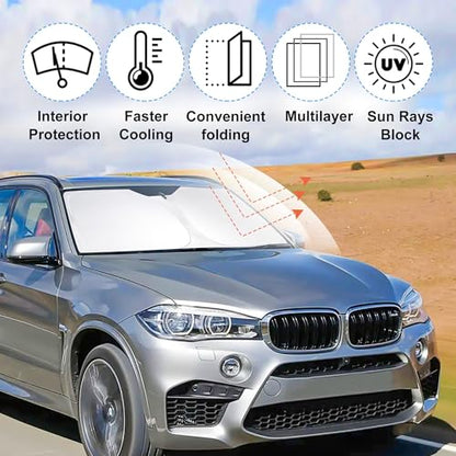 Windshield Sun Shade Custom Fit for 2014 2015 2016 2017 2018 BMW X5 Accessories Foldable Sunshade Sun Blocker Protect Car from Sun Rays & Heat Damage Keep Car Cooler - size: Fit BMW X5 2014-2018