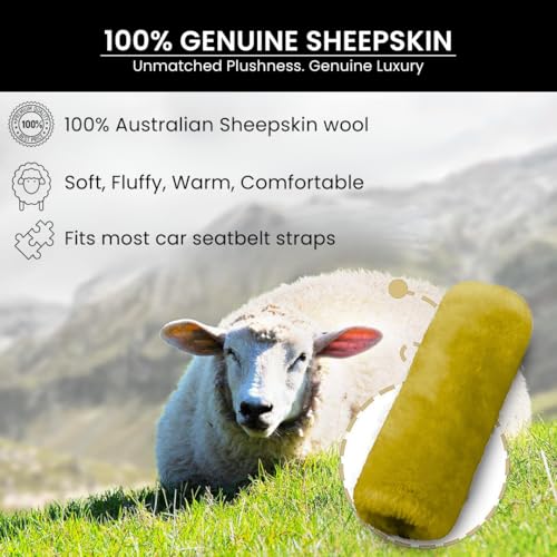 Andalus Genuine Sheepskin Car Seat Belt Cover Pad – Soft Fuzzy, Comfy Fluffy Seatbelt Covers, Shoulder Pad Neck Cushion Protector, Car Accessories for Woman, Man, Girl (Lemon Yellow, 2-Pack) - color: Lemon Yellow