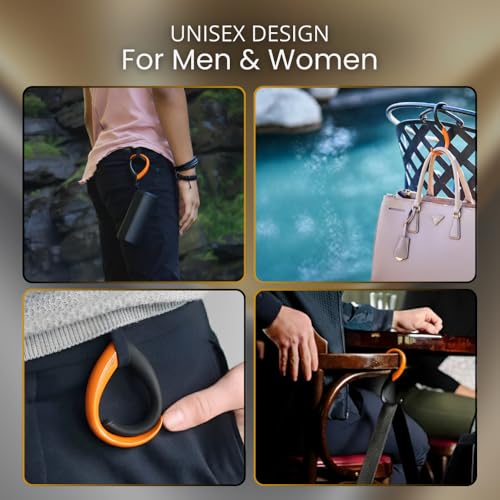 EMBRACE Dual Colour Purse Hook Hanger – Lightweight, Teardrop S Hooks | Bag Clip Holds 22 lb Bags, Backpacks | Purse Charms for Women, Men | Caviar & Orange - color: caviar/orange