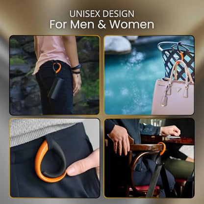 EMBRACE Dual Colour Purse Hook Hanger – Lightweight, Teardrop S Hooks | Bag Clip Holds 22 lb Bags, Backpacks | Purse Charms for Women, Men | Caviar & Orange - color: caviar/orange