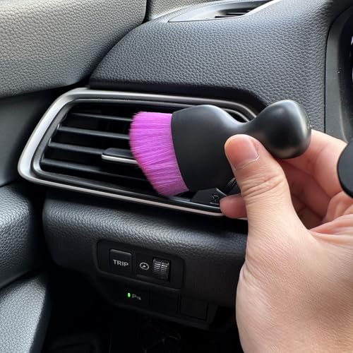 Car Detailing Brush, Soft Bristle Cleaning Brush, Scratch-Free Auto Duster Tool for Dashboard, Air Vents, Leather & Interior Cleaning (Black&Purple&Rose) - color: Black&Purple&Rose