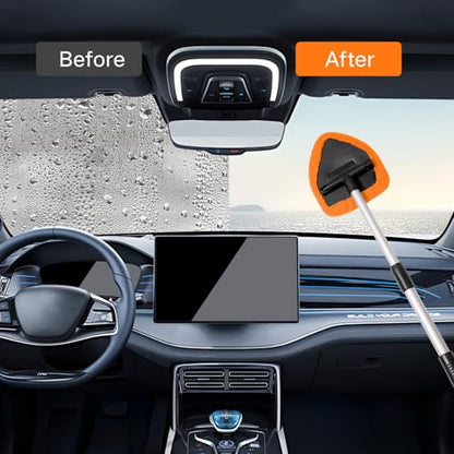Qydipclin 10pcs Windshield Cleaning Tool Inside Car Window Cleaner Wash Kit with 4 Reusable Microfiber Pads 1 Spray Bottle and Extendable Handle Interior Auto Glass Wiper Kit, Orange - color: Orange