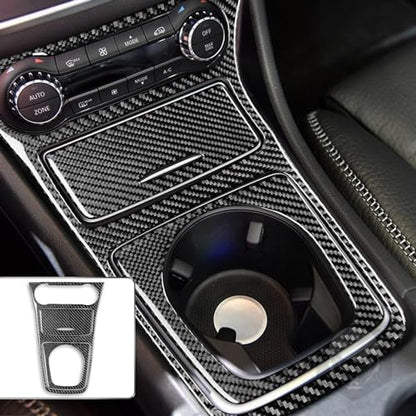 Real Carbon Fiber Center Control Storage Box Frame Cigarette Lighter Cover Water Cup Holder Frame Sticker Cover Accessories Compatible with Benz CLA C117 2014-2018 GLA X156 2015-2019 Black - Kit - color: Center Storage Cigarette Lighter Cup Holder - Kit