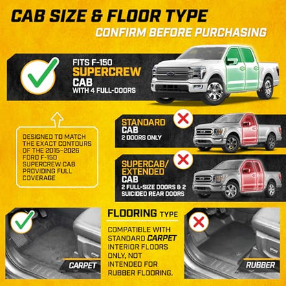 Cat® Floor Mats for 2015-2026 Ford F-150 SuperCrew Cab, Front & Rear, All Weather Protection 3D Contour Fit Custom Fit Floor Liners, Black - style: Ford F-150 SuperCrew Cab (2015-2026)