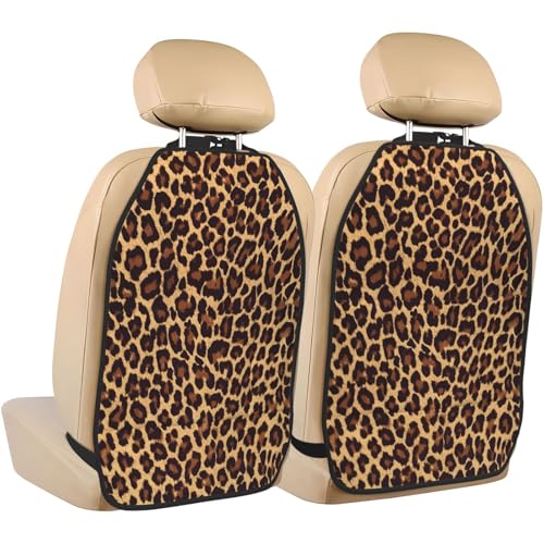 Leopard Print Car Seat Back Protectors 2 Pack – Large Kick Mats with Storage Pockets, Universal Fit for Most Vehicles