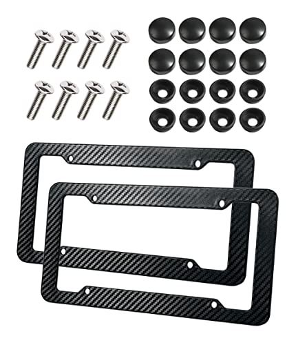 2 Packs Carbon Fiber License Plate Frame,Waterproof Plastic Number Plate Frames with Fasteners and Screws, Car Tag Cover Car Licenses Plate Covers,Universal License Plate Holder