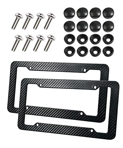 2 Packs Carbon Fiber License Plate Frame,Waterproof Plastic Number Plate Frames with Fasteners and Screws, Car Tag Cover Car Licenses Plate Covers,Universal License Plate Holder