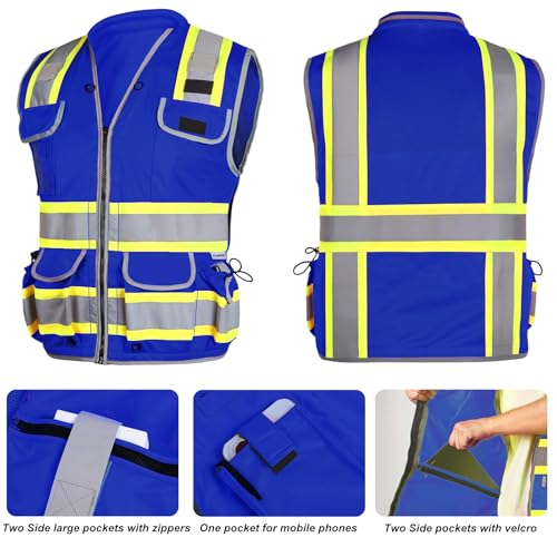 HYCOPROT Reflective Safety Vest Class 2 High Visibility Heavy Duty Construction Vest with Padded Neck,Meet ANSI/ISEA Standard - color: Blue, size: Small
