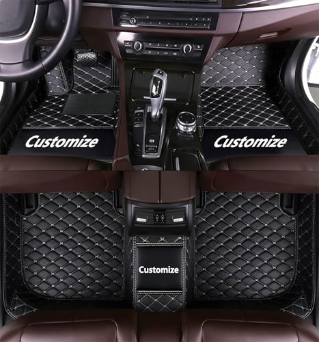 Custom Floor Mats for Cars,All-Weather car Floor MATS-Suitable for 99% of car Models,Luxury Full Coverage All Car Floor Mats,Anti-Slip Leather Car Mat Set (Black Color, White line) - color: Black color, white line