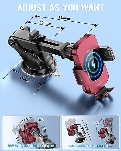 BothLin Wireless Car Charger, Fast Charging Phone Holder 3 in 1 Phone Mount Auto Clamping Car Accessories Compatible with iPhone 17 16 15 14 13 12 11 Xs XR, Samsung S23 Ultra S22 S21 S20(Deep Red) - color: Deep Red