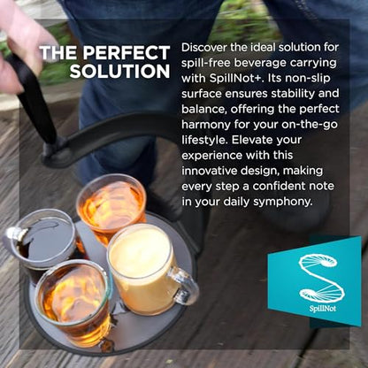 SpillNot+ - The SpillNot Portable Handheld Beverage Carrier, Nonspill Drink Tray, Innovative, Easy to Use - Black - color: Black